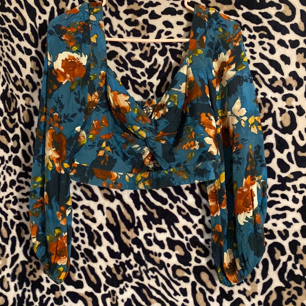 Long Sleeve Blue Crop Top